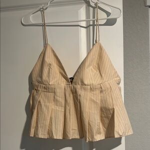 Zara Cream Spaghetti Strap Pleated Crop Top